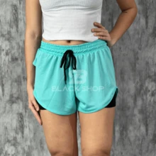 KIT 2 Women's Shorts 2 In 1 Men's Gym Bermuda Running Training With Elastane - 水鴨藍 - 查看 3