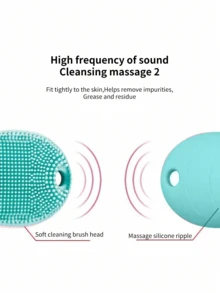 1 件装硅胶电动洁面刷、皮肤按摩仪、家用可充电毛孔清洁器 - 藍色 - 查看 5