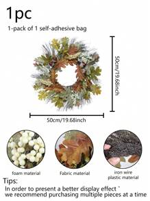 1pc 50CM Maple Leaf Wreath With Artificial Berries, Rustic Wooden And Rattan Material, Artificial Flower Wreath For Thanksgiving/Christmas Home Wedding Fireplace Party Decor, Room Decor - Multicolor - View 5
