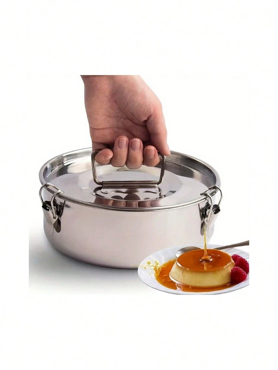 Molde Para Flan De Acero Inoxidable 304 Con Tapa Y Asa Capacidad De 1.5qt,Molde Flan Recipiente Cocina Vapor Con Tapa Acero Inoxidable - Gris - Ver 1