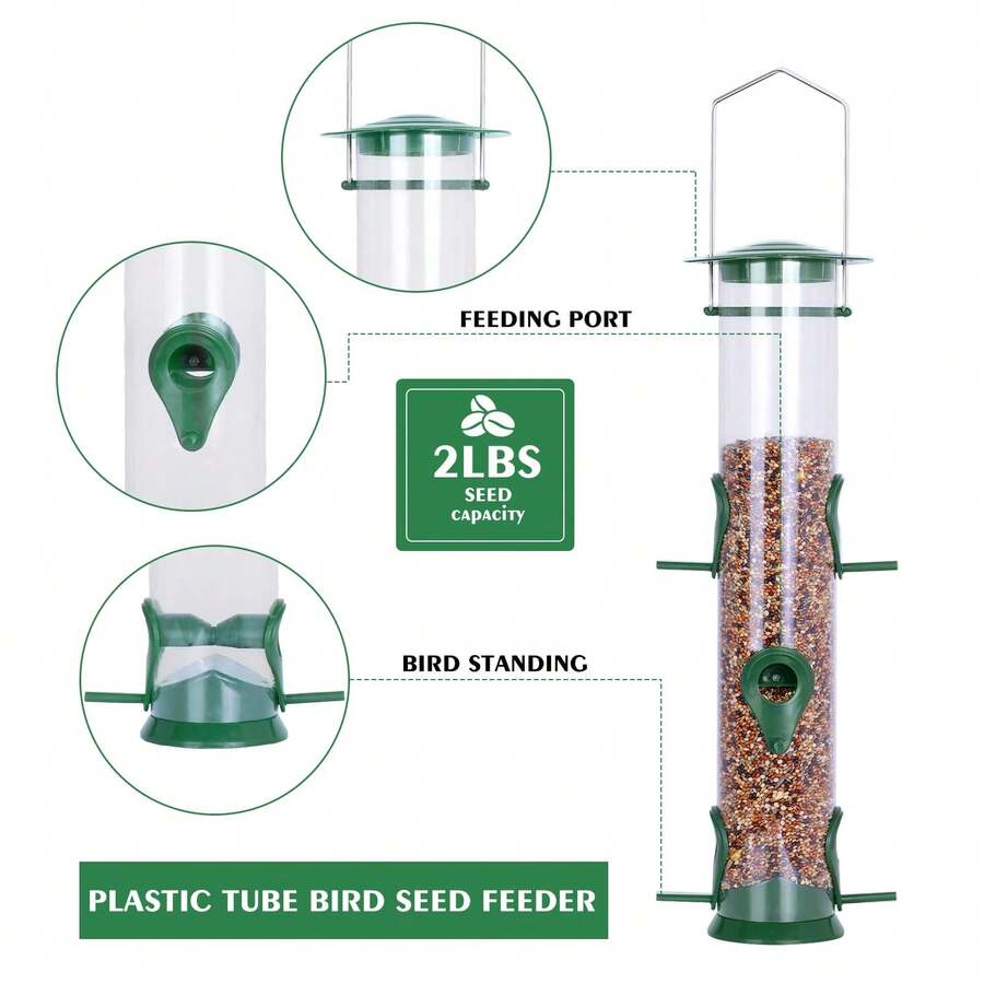 Bird Feeders Hanging Plastic Tube Bird Seed Feeder With 6 Ports Seed
