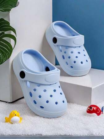 男童时尚镂空纯色木屐，舒适防滑休闲拖鞋，适合儿童户外沙滩散步、淋浴