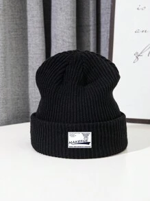 1pc Sports Elastic Extra Long Knit Beanie Cap, Warm Outdoor Skiing Hiking Cap With Cloth Label, MAKEFGE