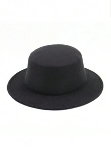 1pc Women Black Flat Top Hat Solid Color Jazz Hat Elegant British Style Round Formal Hat For Performance & Everyday Use