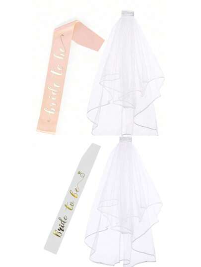 1套，女子單身派對配件套裝，新娘婚紗禮物盒包含梳子、新娘夫人絲質腰帶和派對面紗