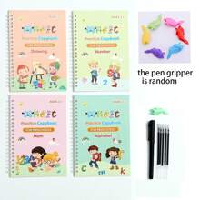 Weihnachtsdekoration 4er Pack Das gerillte Schreibheft für Alter 4-8, wiederverwendbares geriffeltes Schreibheft, magisches Rillenpraktikumskopfbuch, Vorschulrillenkallligraphie-Set mit 5 Nachfüllungen, 1 Stift, 1 Stifthalter