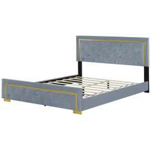 Queen Size Upholstered Platform Bed With Pull Point Headboard And Metal Wire Frame At The Head And Foot Of The Bed Metal Feet Velvet Gray