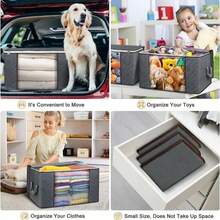 Túi đựng đồ lớn màu xám 90L, hộp đựng đồ gấp gọn cho tủ quần áo, quai xách và vải dày thích hợp đựng chăn, chăn ga gối đệm, quần váy, giày dép, quần jean, bốt, váy - Xám - Xem 4