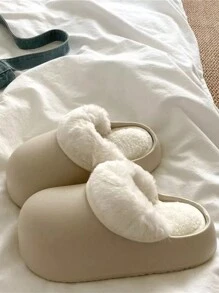 2024 女士低跟拖鞋，新款优雅女士拖鞋圆头简约，温暖舒适休闲家居鞋，适合秋冬季 - 卡其色 - 查看 1