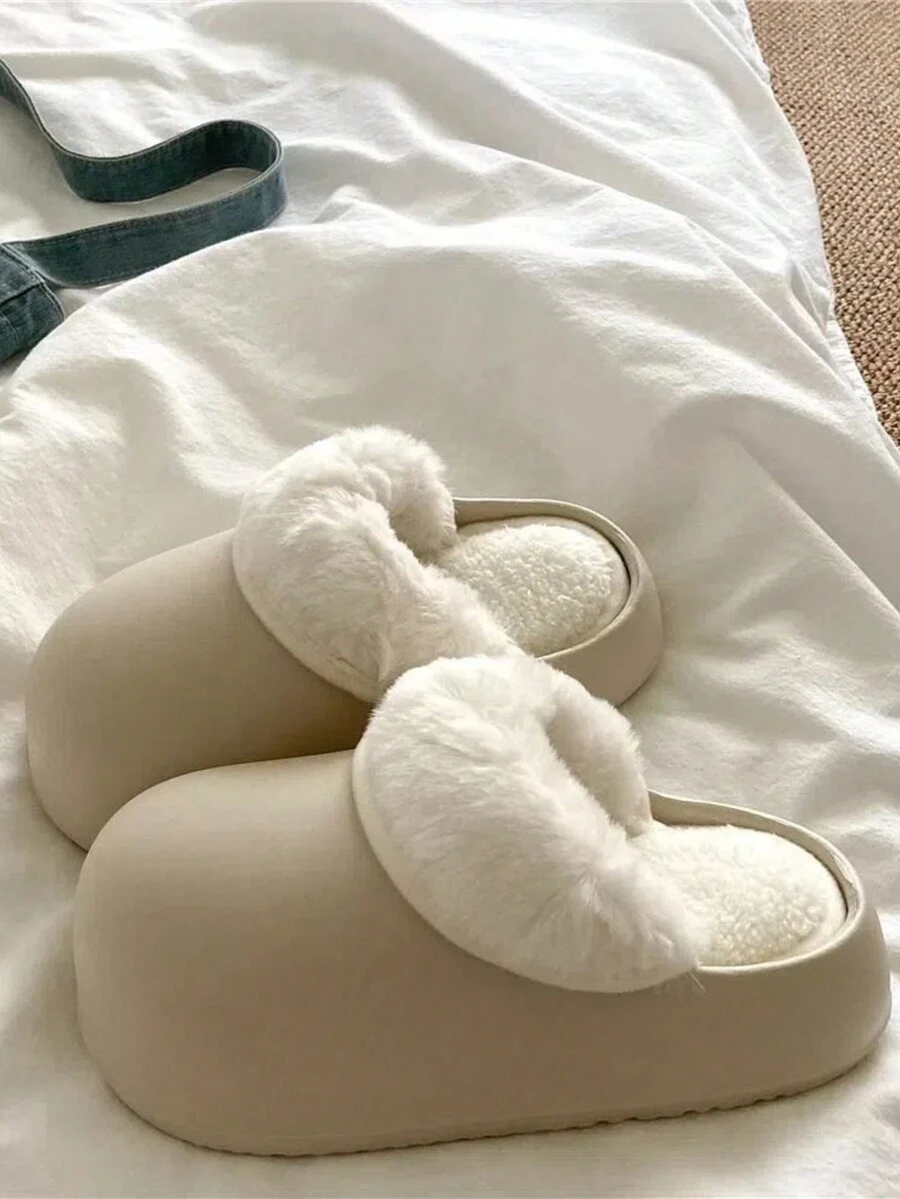 2024 女士低跟拖鞋，新款优雅女士拖鞋圆头简约，温暖舒适休闲家居鞋，适合秋冬季 - 卡其色 - 查看 1