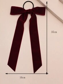 1 件女士红色天鹅绒长飘带蝴蝶结发圈，优雅女士大蝴蝶结发饰，适合日常佩戴和节日，由涤纶制成，适合所有季节，优雅的派对聚会 - 紅色 - 查看 4