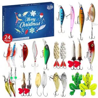 Christmas Happy Fishing Bait Lure Hook Gift Set: Includes 24pcs Small Soft Fishing Baits, Hooks And Accessories, Suitable For Various Water Layers - Perfect Choice For Fishing Enthusiasts