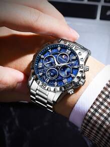 Sports Men Watch Waterproof Chronograph Men's Watches Luminous Stainless Steel Luxury Watch For Man Quartz +Box,1PC
