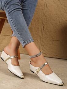 Women Pointed Toe Shoes New Korean Version Color Matching Soft Bottom Low Heel Slip-On Hook And Loop Slip-On Hidden Wedge Mary Jane Shoes - Apricot - View 1