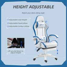 Vinsetto Computer Gaming Chair, PU Leather Desk Chair With Footrest, Swivel Task Chair With 135° Reclining Back And Lumbar Support, PC Chair For Adults - Blue - View 4