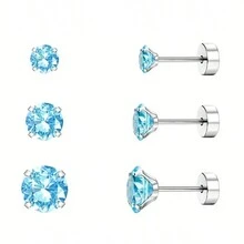 Bộ 3 đôi khuyên tai xoắn ốc Cubic Zirconia trang sức xỏ khuyên sụn cho nam nữ khuyên tai phẳng - Bạc - Xem 17