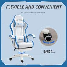 Vinsetto Computer Gaming Chair, PU Leather Desk Chair With Footrest, Swivel Task Chair With 135° Reclining Back And Lumbar Support, PC Chair For Adults - Blue - View 6