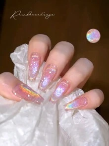 MISS SHAKA 10ml Autumn/Winter Pink Rainbow Holographic Cat Eye Gel Nail Polish, New Summer Fashion White Glass Pearl Nail Polish, DIY Nail Art Home Decor, For Women & Girls Nail Care - 彩色 - 查看 3