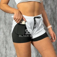 KIT 2 Women's Shorts 2 In 1 Men's Gym Bermuda Running Training With Elastane - Lime Green - View 2