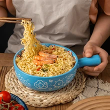 1 件波西米亚风格陶瓷沙拉碗，带手柄，8.7 英寸碗，适用于微波炉和烤箱，非常适合家庭烘焙和盛菜，学校用品 - 1件8.7吋手把碗 - 查看 11