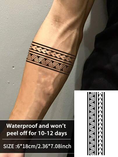 1Pc Stripe Geometric Temporary Tattoos Waterproof Sweatproof Last For 1-2 Weeks Realistic Herbal Juice Non-Reflective Anti-Friction Faux Black Fake Tattoos For Men And Woman Tattoo Stickers For Arm, Chest, Waist, Back, Abdomen, Leg Modernist Body Art