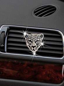 1pc Car Air Outlet Decoration Rhinestone Metal Large Leopard Head Car Air Conditioning Decoration