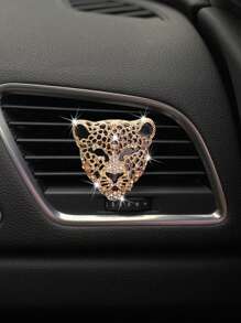 1pc Car Air Outlet Decoration Rhinestone Metal Large Leopard Head Car Air Conditioning Decoration