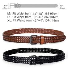 SUOSDEY 2-Pack Unisex Belt Real Leather Pin Buckle Braided Leather Belt For Men Women Couple Gift Fit 34"-45" Waist - 黑色+棕色 - 查看 5