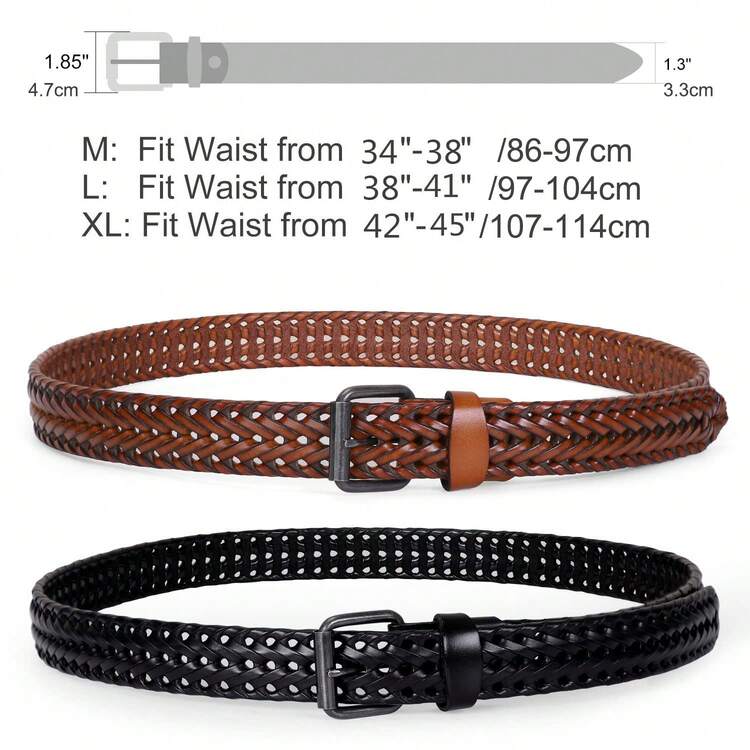 SUOSDEY 2-Pack Unisex Belt Real Leather Pin Buckle Braided Leather Belt For Men Women Couple Gift Fit 34"-45" Waist - Đen + Nâu - Xem 5