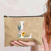 1 件字母 A-Z 花卉印花化妆包，送给女孩的礼物，可爱复古简约时尚字母图案印花包收纳包，用于小物品收纳的化妆品袋，收纳包，化妆品收纳包，洗漱包，手拿包，轻便可折叠收纳包，简易购物袋，教师礼物手拿包，护士、医生、教师包的收纳包，适合个人旅行化妆品收纳，波西米亚风，适合度假海滩、浴室收纳、卧室收纳，大容量 - 卡其色 - 查看 3