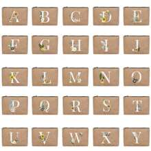 1 件字母 A-Z 花卉印花化妆包，送给女孩的礼物，可爱复古简约时尚字母图案印花包收纳包，用于小物品收纳的化妆品袋，收纳包，化妆品收纳包，洗漱包，手拿包，轻便可折叠收纳包，简易购物袋，教师礼物手拿包，护士、医生、教师包的收纳包，适合个人旅行化妆品收纳，波西米亚风，适合度假海滩、浴室收纳、卧室收纳，大容量 - 卡其色 - 查看 2