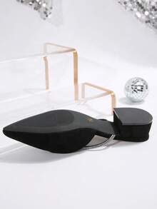 春夏新款时尚粗跟尖头水钻一脚蹬穆勒凉鞋女款 - 黑色 - 查看 8