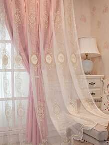 Floral Embroidered Single Panel Blackout Curtain - Pink - View 6