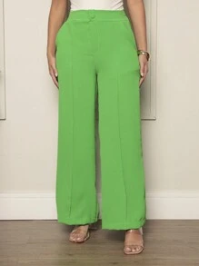 Duna Fabric Wide Leg Pants With Button Blogger Elastic Social Pants - 青檸色 - 查看 3