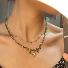 Vòng cổ hạt hướng dương nhiều màu sắc Vòng cổ mặt dây chuyền thủ công Vòng cổ xích có thể điều chỉnh Trang sức phong cách độc đáo cho phụ nữ - Nhiều màu - Xem 2