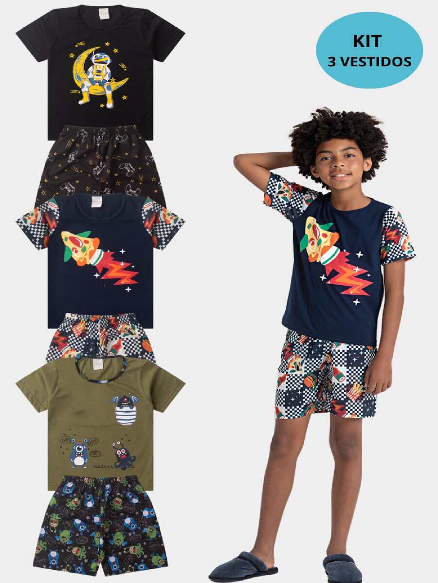 Kit 3 Children's Pajamas For Boys - 彩色 - 查看 1