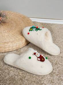Femmes Chaussons Plates Antidérapantes Résistantes à l'Usure Couleur Unie Arbre de Noël Mignon Coloré Pompon blocs de couleurs Décoratif Style Mignon Doux Mode Polyvalente Fourrure Pantoufles, Convient pour le Port Quotidien, les Tenues de Mode, les Fêtes, les Rassemblements à la Maison, la Maison, le Bureau