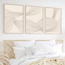 Set Of 3 Neutral Abstract Beige Tones Line Art Prints, Minimalist Modern Wall Arts, Boho Canvas Posters, Neutral Gallery Wall Decor, Spring Decor, Wall Art, Ideal Gift For Living Room, Bedroom, Kitchen, Office, Cafe, Bar, Hallway, Home And Room Decoration, Unframed - Beige - View 5