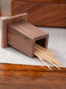 1 szt. Prostokątny drewniany przenośny uchwyt na wykałaczki, bez wykałaczek w zestawie, możliwość personalizacji tekstu i logo, minimalistyczny styl odpowiedni do domu, restauracji, celów dekoracyjnych