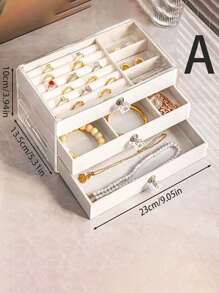 1 件 3 层透明塑料抽屉首饰盒和天鹅绒翻盖首饰收纳盒，适用于戒指、项链、手镯、耳环和吊坠，优雅的展示架配有水晶形手柄，奢华的 3 层珠宝管理器 - 宽敞的耳环、项链和戒指存储空间 - 高品质桌盒美观且有隔层，适用于假日海滩、浴室收藏、卧室收藏，大容量