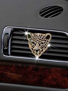 1pc Car Air Outlet Decoration Rhinestone Metal Large Leopard Head Car Air Conditioning Decoration