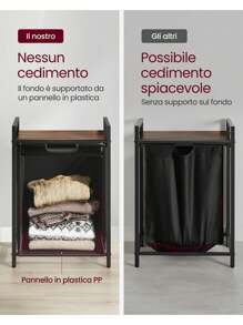 VASAGLE Cesto Portabiancheria, Porta Biancheria, Sacco in Tessuto Oxford Estraibile e Rimovibile, Piano d'Appoggio, Struttura Metallo, 65L, 50 x 33 x 72 cm, Marrone Vintage e Nero - marrone vintage e nero - Visualizzare 6