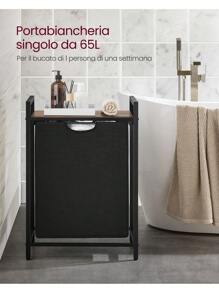 VASAGLE Cesto Portabiancheria, Porta Biancheria, Sacco in Tessuto Oxford Estraibile e Rimovibile, Piano d'Appoggio, Struttura Metallo, 65L, 50 x 33 x 72 cm, Marrone Vintage e Nero - marrone vintage e nero - Visualizzare 3