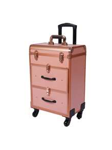 Large Rolling Makeup Case Trolley Makeup Organizer Cosmetic Storage Case Wheels - Gold - View 6