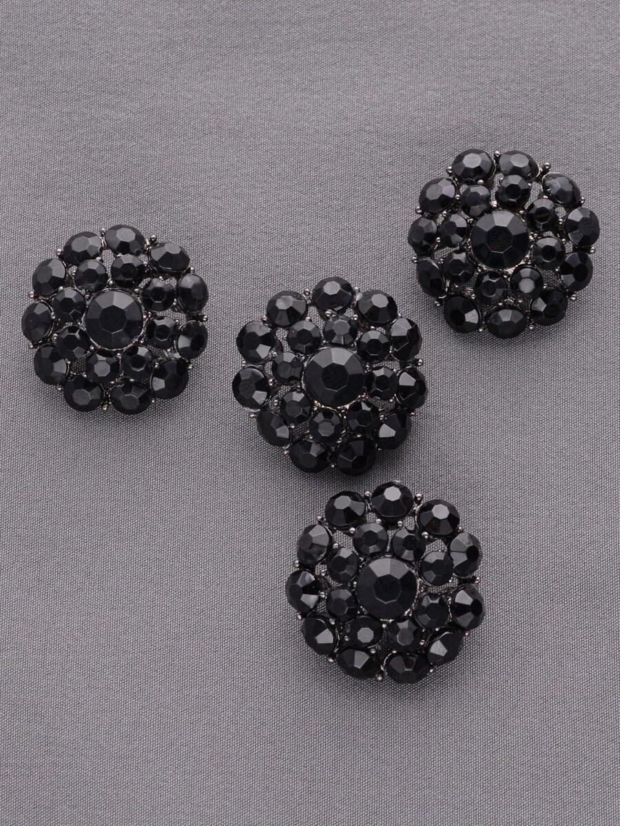 Set de 4 piezas de botones de metal con flores huecas y llenos de rhinestones, adecuados para abrigos de piel, camisas, suéteres de punto, trajes casuales, abrigos, manualidades DIY, joyería, zapatos, sombreros, cajas de regalo, bolsos - Multicolor - Ver 1