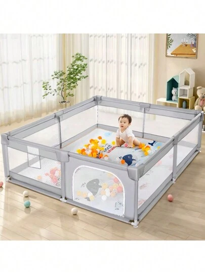 Corral Para Bebé, parque infantil para bebés y niños pequeños de 120 x 120 cm, centro de actividades para niños en interiores y exteriores, patio de juegos de seguridad resistente con malla suave y transpirable