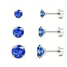 Bộ 3 đôi khuyên tai xoắn ốc Cubic Zirconia trang sức xỏ khuyên sụn cho nam nữ khuyên tai phẳng - Bạc - Xem 15