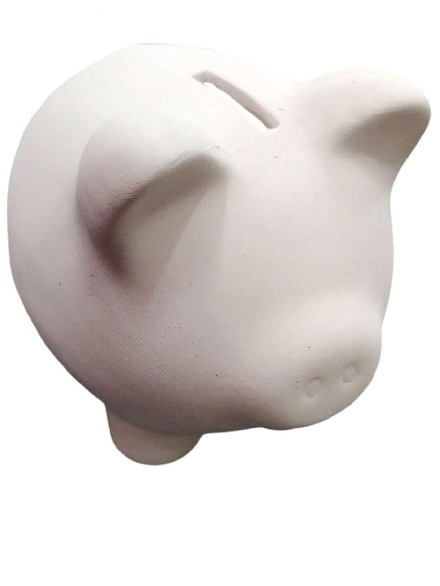 Alcancia de Ceramica en forma de cerdito. Alcancia de Yeso para pintar. Arte. Manualidades - Blanco - Ver 1