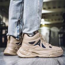Giày nam cổ cao, Giày thể thao đế dày mới hợp thời trang năm 2024, Giày đế xuồng tăng chiều cao cho giới trẻ, Mùa thu/đông - Màu Khaki - Xem 7