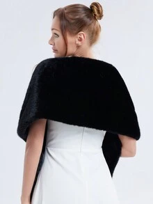 1pc New Fashionable Long Fleece Solid Color Cape, Versatile Poncho For Women, Elegant Daily Outerwear For Winter - View 6